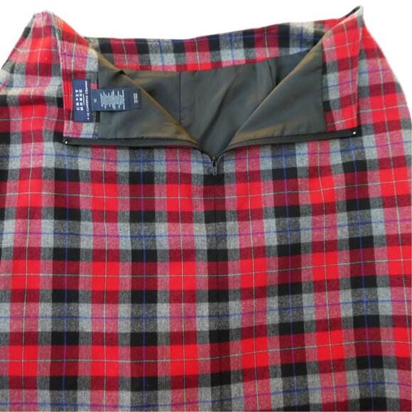 Crazy Horse Liz Claiborne Red Plaid Maxi Skirt Lined Faux Wrap Back Zip 12 - Picture 8 of 10